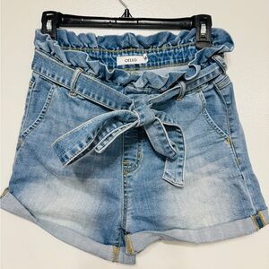 Cello Paperbag Waist Denim Shorts Size M | Tie Belt High Rise Summer